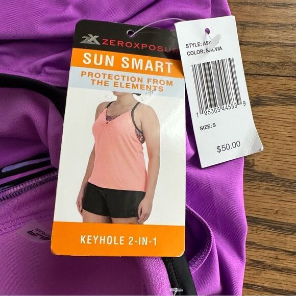 New Zero Xposur Keyhole 2-in-1 Tankini Swim Top‎ Purple UPF 30+ Sun Smart Size S - Picture 4 of 8